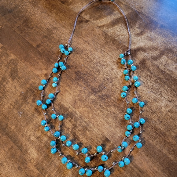 ♡VTG Crocheted Necklace▪︎Turquiose Brass▪︎ - Picture 6 of 8